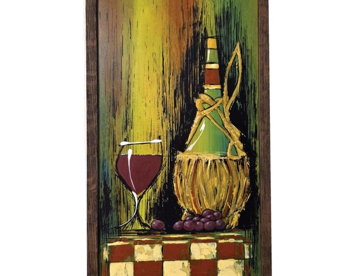 Mid Century Modern Still Life Painting, inspired by the style of 1960's/70's drip art, bar art, retro, mcm wall art, decor, wine art