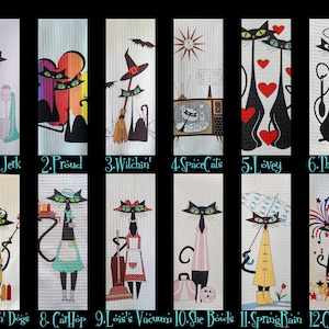 MCM Black Cat Atomic Cat towels -Cat lover, Cat Mom gift, Cat Dad gift, Christmas gift for cat lover,halloween ,Mid Century cats, funny cats