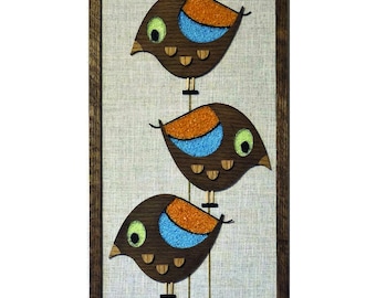 Little Birds Gravel art inspired MCM Wall Art Panels, Mid Century Modern bird art, crushed glass,