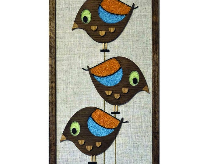 Little Birds Gravel art inspired MCM Wall Art Panels, Mid Century Modern bird art, crushed glass,