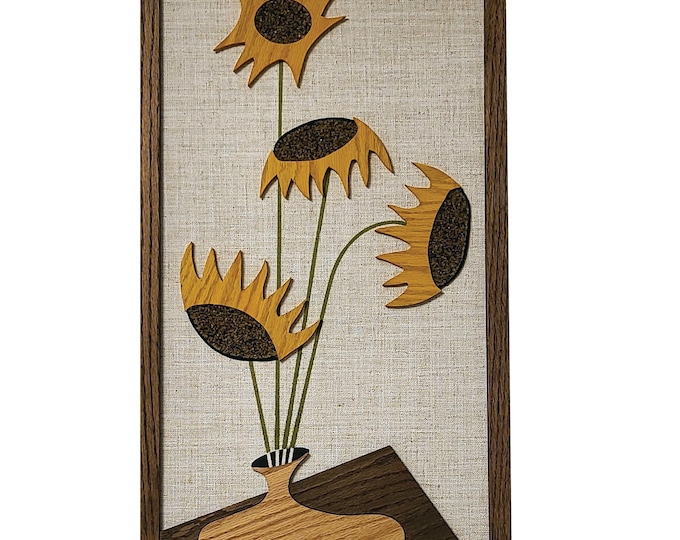 Modern Art Sunflowers, MCM modern abstract , inspired by Mid Century wall art, 1960's, retro, gravel art