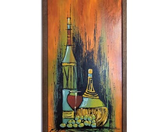 Mid-Century Modern Still Life Painting II, inspired by the style of 1960's/70's drip art, bottles, wine, retro, mcm wall art, decor