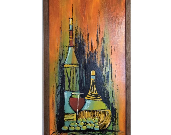 Mid-Century Modern Still Life Painting II, inspired by the style of 1960's/70's drip art, bottles, wine, retro, mcm wall art, decor