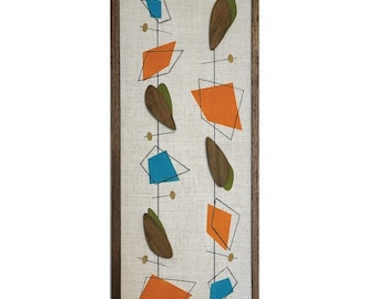 Abstract and Modern, MCM Wall Art Panels, Mid Century Modern wall art, Linen panels with wood art