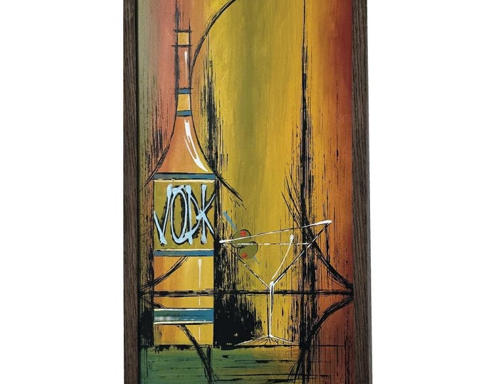 MCM Still Life Painting, inspired by the style of 1960's/70's drip art, bar art, retro, mcm wall art, decor, MARTINI art