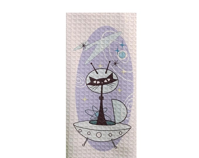Space Cat towels, Martian Cat, Cosmic Cat, Funny cat art, MCM Atomic Cat