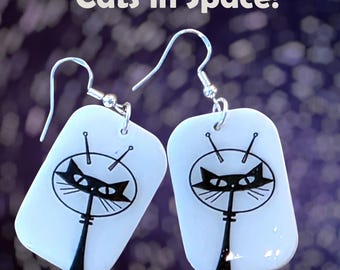 Cats in Space 2 - Handmade Atomic Cat Earrings – Original Art on Polymer Clay