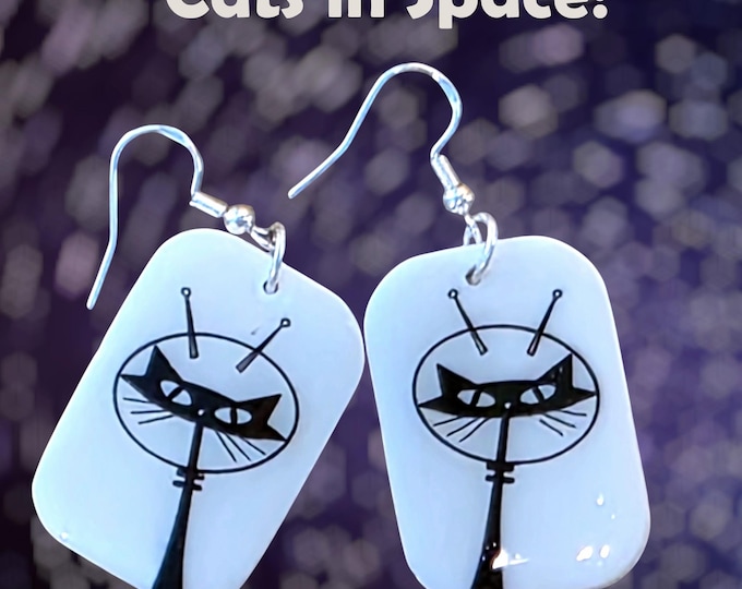 Cats in Space 2 - Handmade Atomic Cat Earrings – Original Art on Polymer Clay