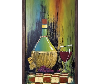 MCM Still Life Painting, inspired by the style of 1960's/70's drip art, bar art, retro, mcm wall art, decor, wine art