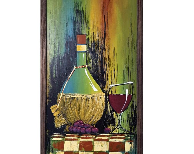 MCM Still Life Painting, inspired by the style of 1960's/70's drip art, bar art, retro, mcm wall art, decor, wine art
