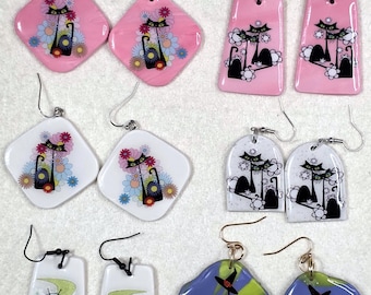 MCM Cats - Handmade Atomic Cat Earrings – Original Art on Polymer Clay