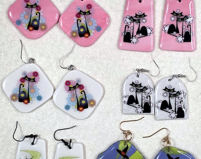 MCM Cats - Handmade Atomic Cat Earrings – Original Art on Polymer Clay
