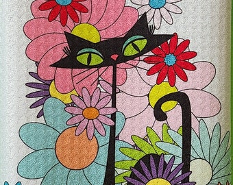 MCM Atomic Cat towels -Summer Time Flower Power, gift for her