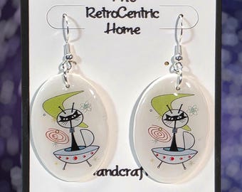 Cats in Space - Handmade Atomic Cat Earrings – Original Art on Polymer Clay
