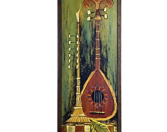Mid Century Still Life Painting, inspired by the style of 1960's/70's drip art, bar art, retro, mcm wall art, decor, music art