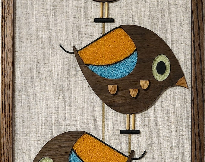 MCM Wall Art Panels, Little Birds Gravel art,Mid Century Modern bird art,