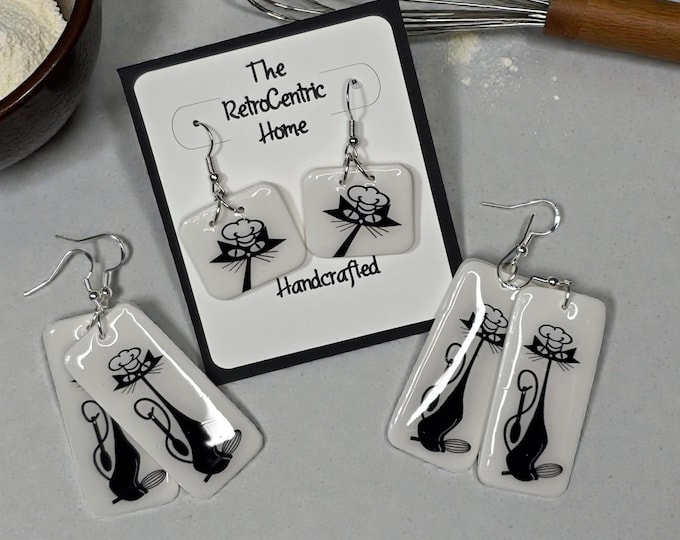 The Chef, MCM Cats - Handmade Atomic Cat Earrings – Original Art on Polymer Clay
