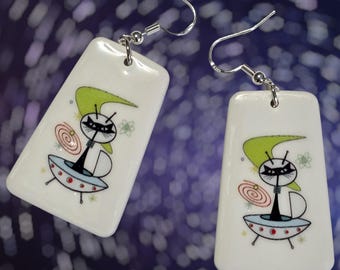 Cats in Space - Handmade Atomic Cat Earrings – Original Art on Polymer Clay