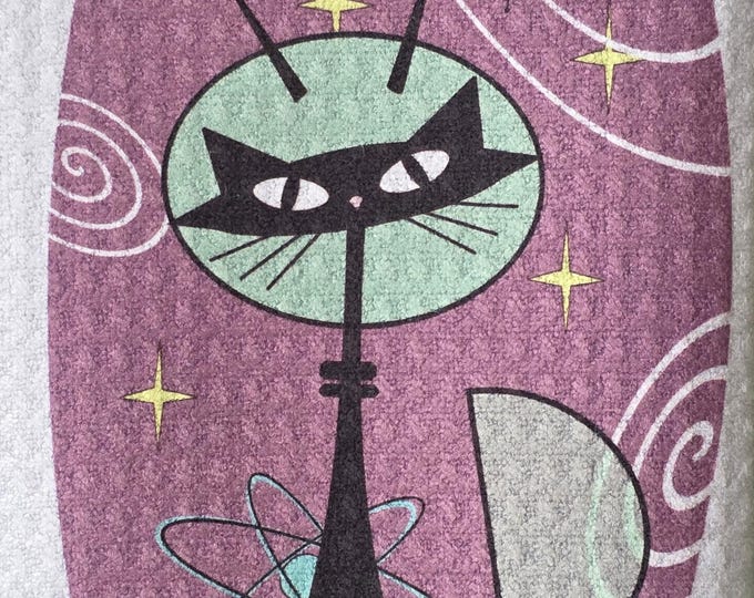MCM Space Cat Waffle Towel, Atomic Martian Cat Art