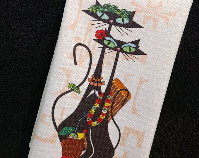 Tiki-Inspired Atomic Cats Kitchen Towels – A Mid Century Marvel!