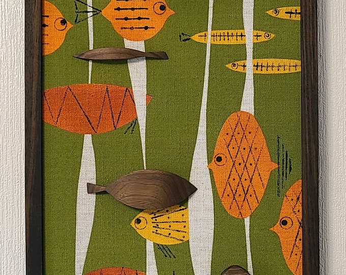Fish School MCM and TIKI inspired Fish art on linen panel-Mid Century wall art, Eames era, atomic, TIKI bar art, retro, 1960's