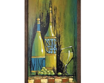 MCM Still Life Painting, inspired by the style of 1960's/70's drip art, bar art, retro, mcm wall art, decor, wine art