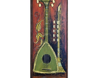 Mid Century Still Life Painting, inspired by the style of 1960's/70's drip art, bar art, retro, mcm wall art, decor, music art