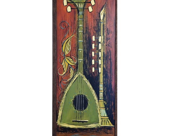 Mid Century Still Life Painting, inspired by the style of 1960's/70's drip art, bar art, retro, mcm wall art, decor, music art
