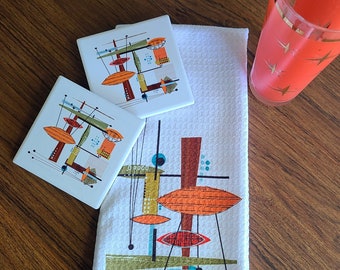 Retro Bar art, Old Fashioned - MCM Coasters and Towels, Mid Century Modern wall art, Atomic age, Retro bar, atomic art