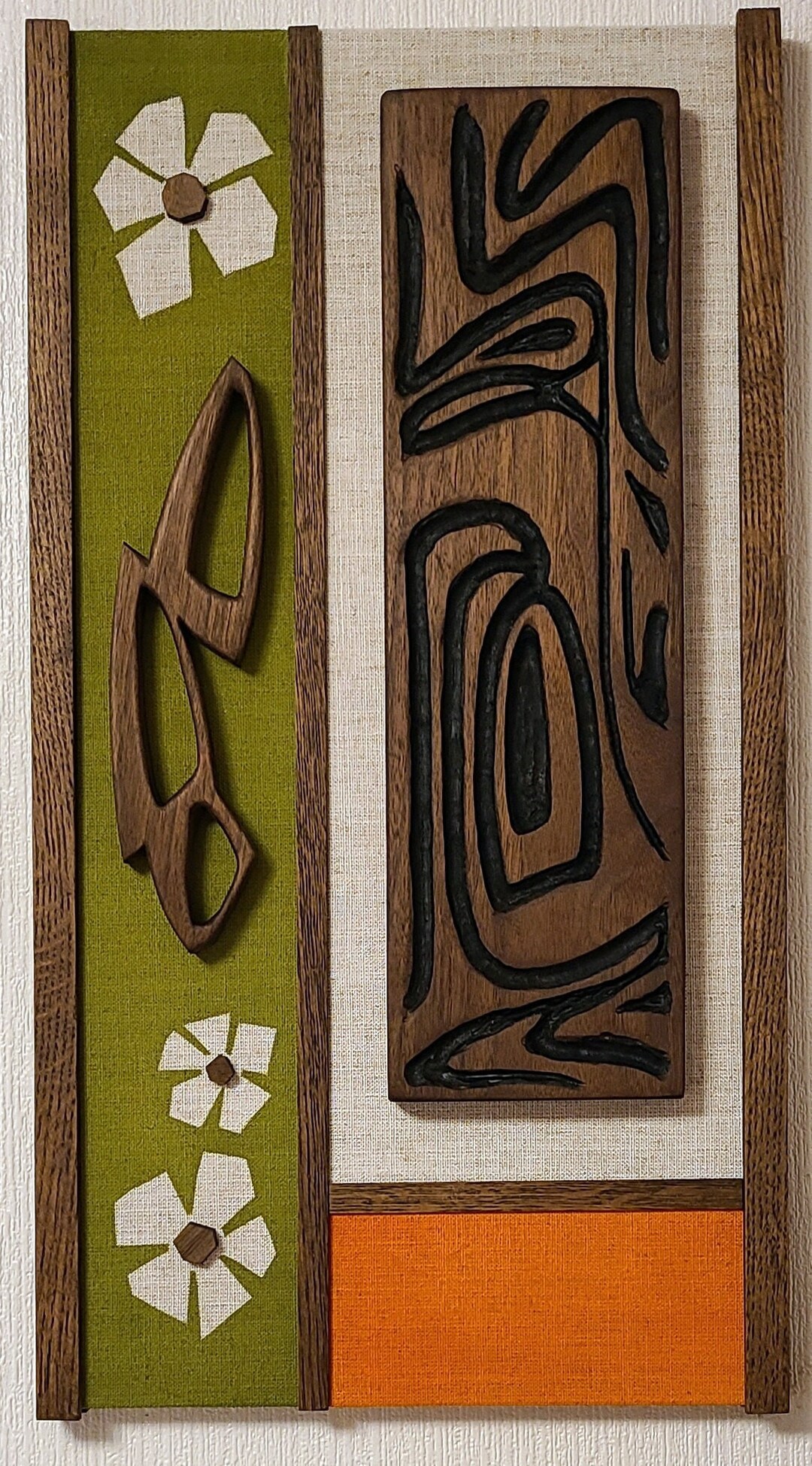 TIKI Inspired Retro Art on Linen Panelmid Century Wall Art, Eames Era Atomic, TIKI Bar Art, Mid