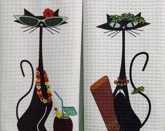 Tiki Bar Mid Century Modern Atomic Tiki Cat bar towels