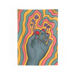 Indoor Wall Tapestries Vibin&#39; High with this retro designed mycena haematopus mushroom fungi