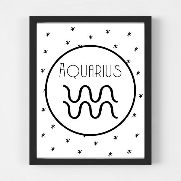 AQUARIUS NURSERY ART - Constellations - Nursery Wall Art - Boy's Room - Girl's Room - Zodiac Sign Poster - Space Theme - Star Sign Print