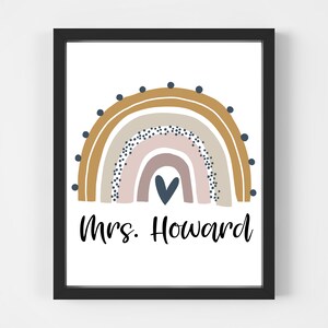 TEACHER NAME SIGN - End of the Year - Boho Rainbow Print - Kids Digital Prints - Neutral Theme - Back to School - Art - Classroom Decor