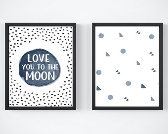 SPACE NURSERY ART - Love You To The Moon Nursery Wall Art - Printable - Constellations - Kids Room - Star Nursery - Planets - Baby Shower