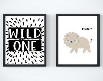 LION NURSERY ART - Safari Theme - Wild One Wall Art - Printable - Boy's Room - Girl's Room - Baby Boy - Baby Shower - Jungle Animal Nursery