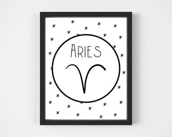 ARIES NURSERY ART - Constellations - Nursery Wall Art - Boy's Room - Girl's Room - Zodiac Sign Poster - Space Theme - Star Sign Print