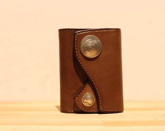 Billetera corta de Indiana hecha a mano estilo cosido a mano (marrón) de MOOS