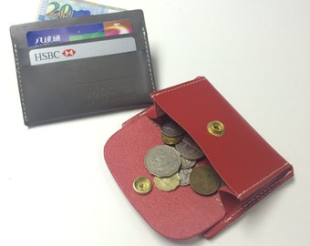 MOOS de cuero ambos lados tarjeta monedero porta monedas carpetas de la tarjeta (gris)