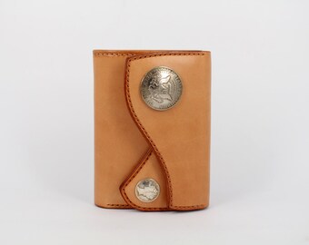 Billetera corta de MOOS Indiana hecha a mano estilo cosido a mano (curtida)