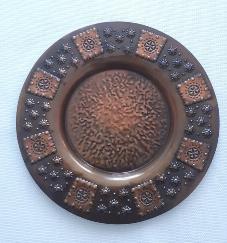 Metal Wall Plate Brown Wall Plate Vintage 70s Plate Etsy