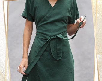 navy linen wrap dress