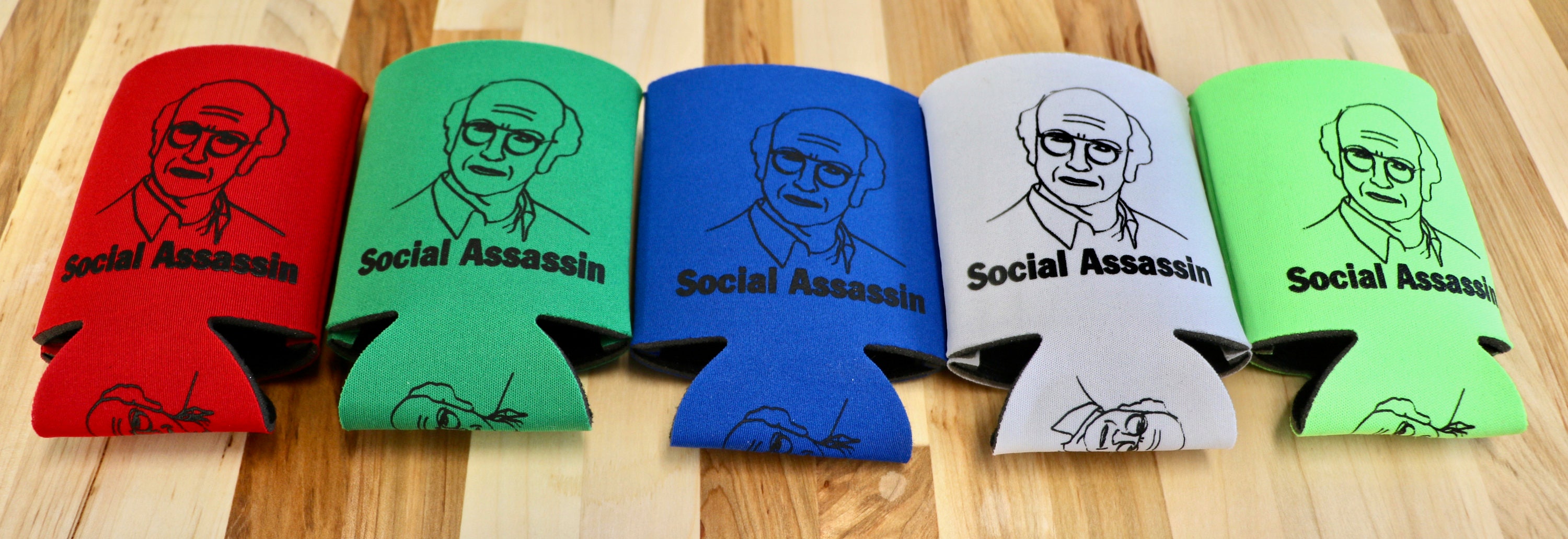 ソーシャルアサシンビールコージー。カーブユアエンスージアズム、ラリーデヴィッド飲料クーリー、クーリー、クージー。 - Etsy 日本, image size:3000x1032