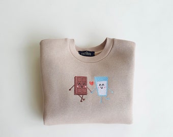 Milk And Chocolate Embroidery  Children’s Sweatshirt, Toddler Crewneck, Kids Jumper