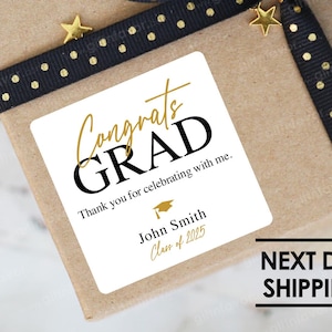 Congrats Grad Stickers,Graduation Thank you Stickers,Graduation Favor Stickers,Class of 2025 Stickers,Faux Gold Glitter Thank You Stickers