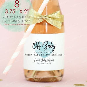 8 Mini Champagne Bottle Labels, Oh Baby Mini Champagne Labels, Personalized Baby Shower Champagne Labels,Custom Baby Shower Champagne Labels