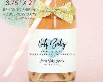 8 Mini Champagne Bottle Labels, Oh Baby Mini Champagne Labels, Personalized Baby Shower Champagne Labels,Custom Baby Shower Champagne Labels