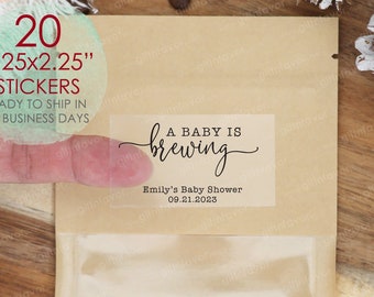 Un bebé está preparando pegatinas, etiquetas de bolsas de café personalizadas, etiquetas personalizadas de favor de baby shower, etiquetas de bolsas de granos de café, etiquetas de favor personalizadas