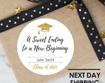 A Sweet Ending To A New Beginning Stickers,Graduation Thank You Stickers,Graduation Favor Stickers,Class Of 2025 Stickers,Thank You Label