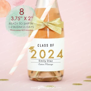 8 Mini Champagne Bottle Labels,Class of 2024 Labels,Graduation Wine Labels,Custom Graduating Label,Personalized Grad Labels